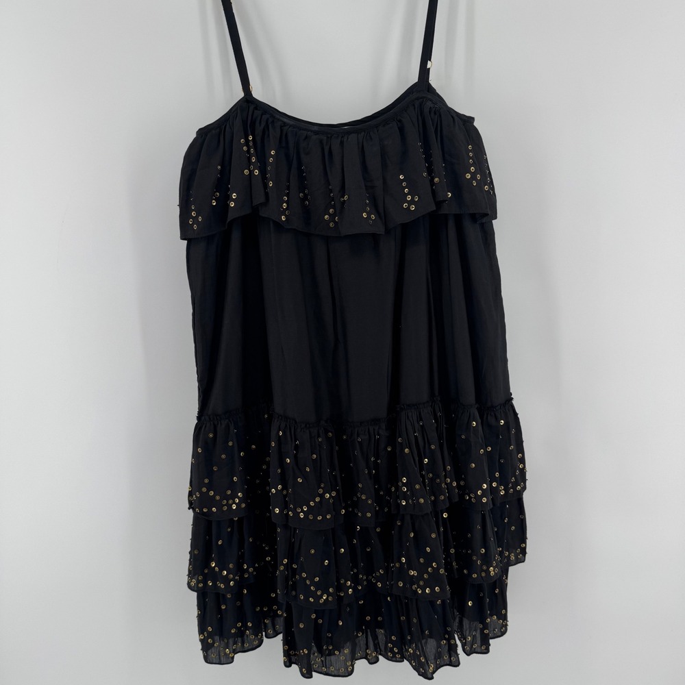 Haute Hippie Mini Tiered Sequin Dress Womens Small Black Ruffle Silk Blend NEW
